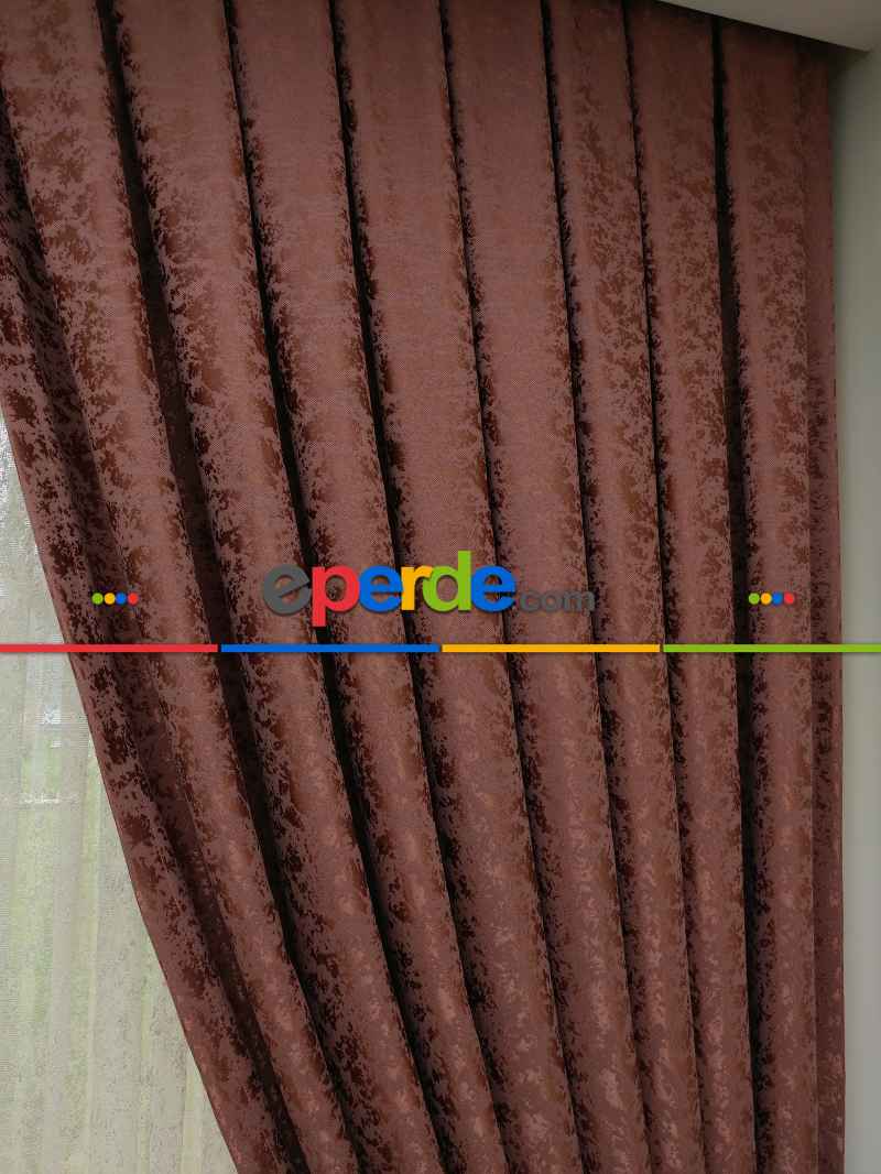 Düz Jakar Fon Perde - Kiremit Rengi