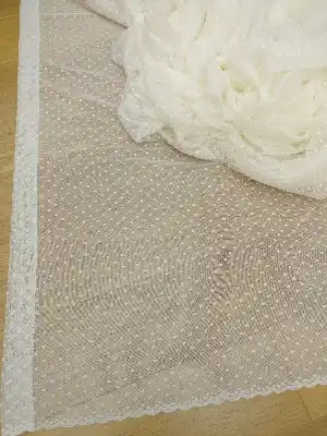 Puantiyeli Dantel Tül Perde - Ekru