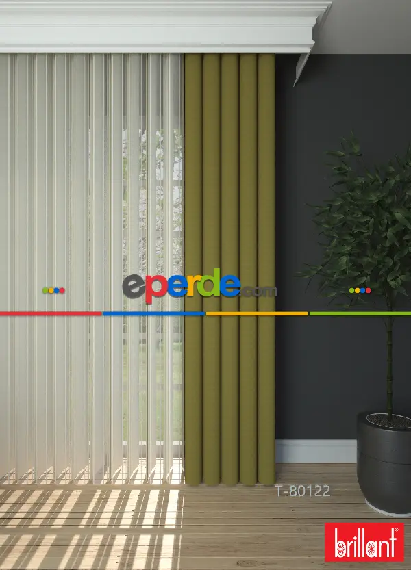 Brillant Akıllı Tül Perde Fıstık Yeşili Tül Dikey Zebra Perde Düz 1. Kalite