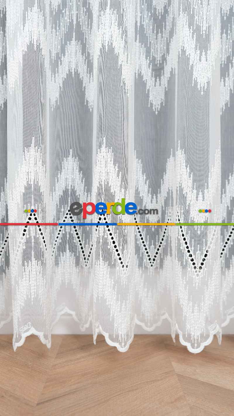 Taç Ekru Hafif Simli Nakışlı Tül Perde