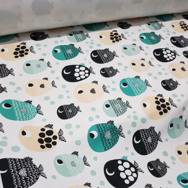 Bebek Odası Fon - Balık Desenli Fon Perde Evm483 Kumaşı Kalındır Duck Bezi Değildir- Yeşil