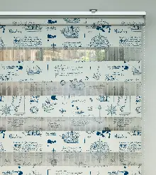 Denizci Desen Baskılı Zebra Perde- Lacivert-mavi-beyaz