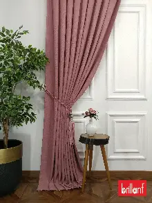 Oturma Odası Brillant Keten Gül Kurusu Renk Düz Fon Perde - Gül Kurusu