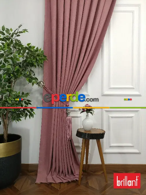 Brillant Keten Gül Kurusu Renk Düz Fon Perde - Gül Kurusu