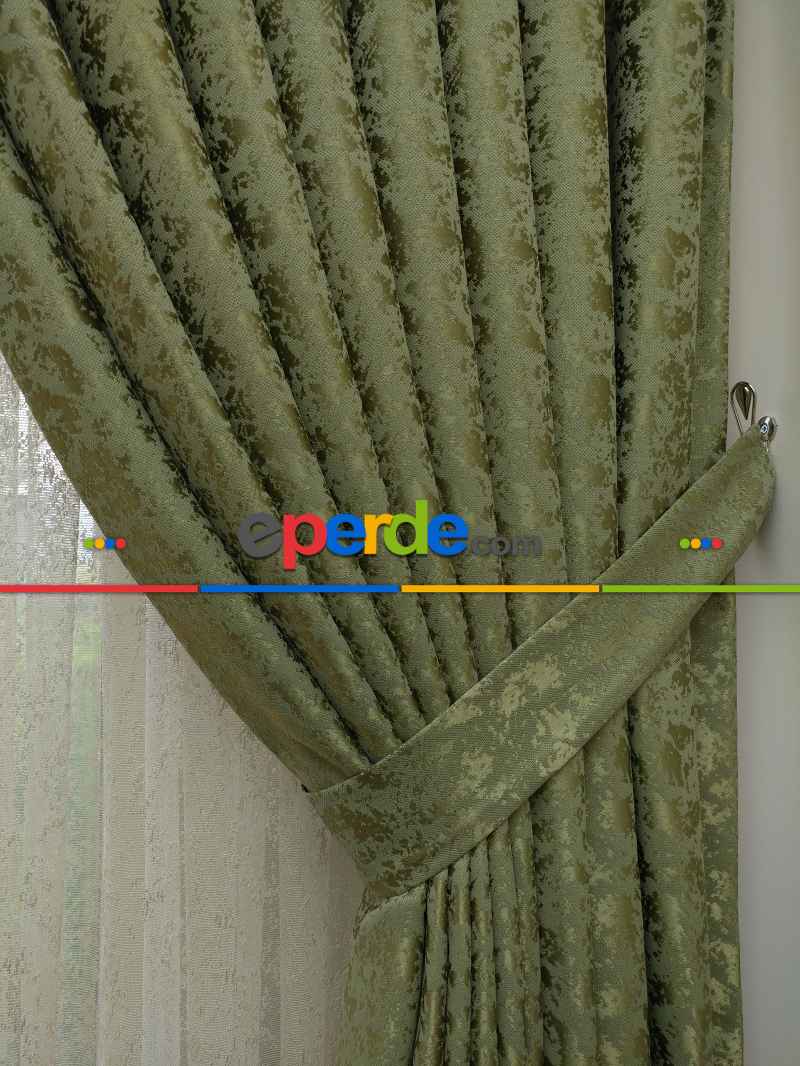 Yağ Yeşili Duz Jakar Fon Perde (150)- Yeşil-yağ Rengi