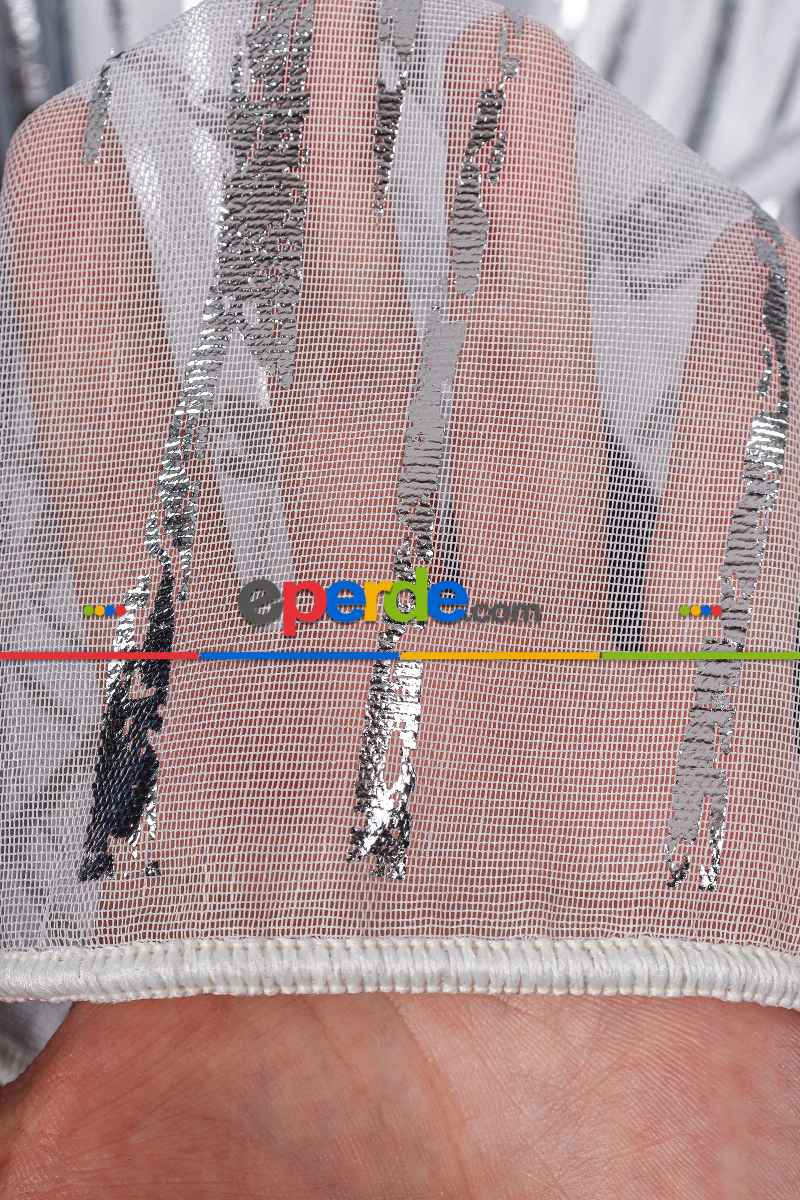 Salon Tül - Akarsu Dijital Baskı Tül Perde Ekru-gümüş