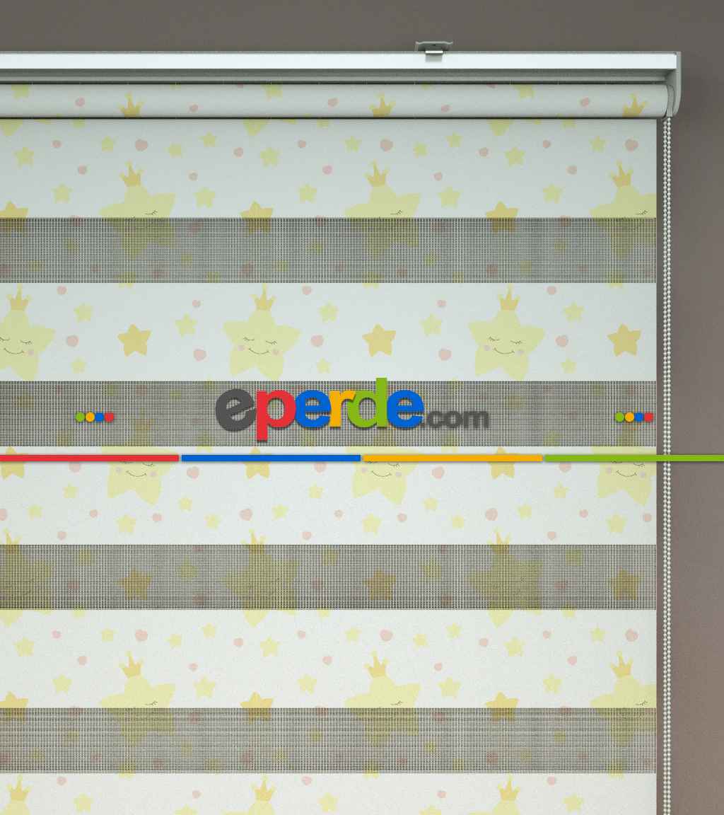 Yıldız Desenli Baskılı Zebra Perde- Çok Renkli