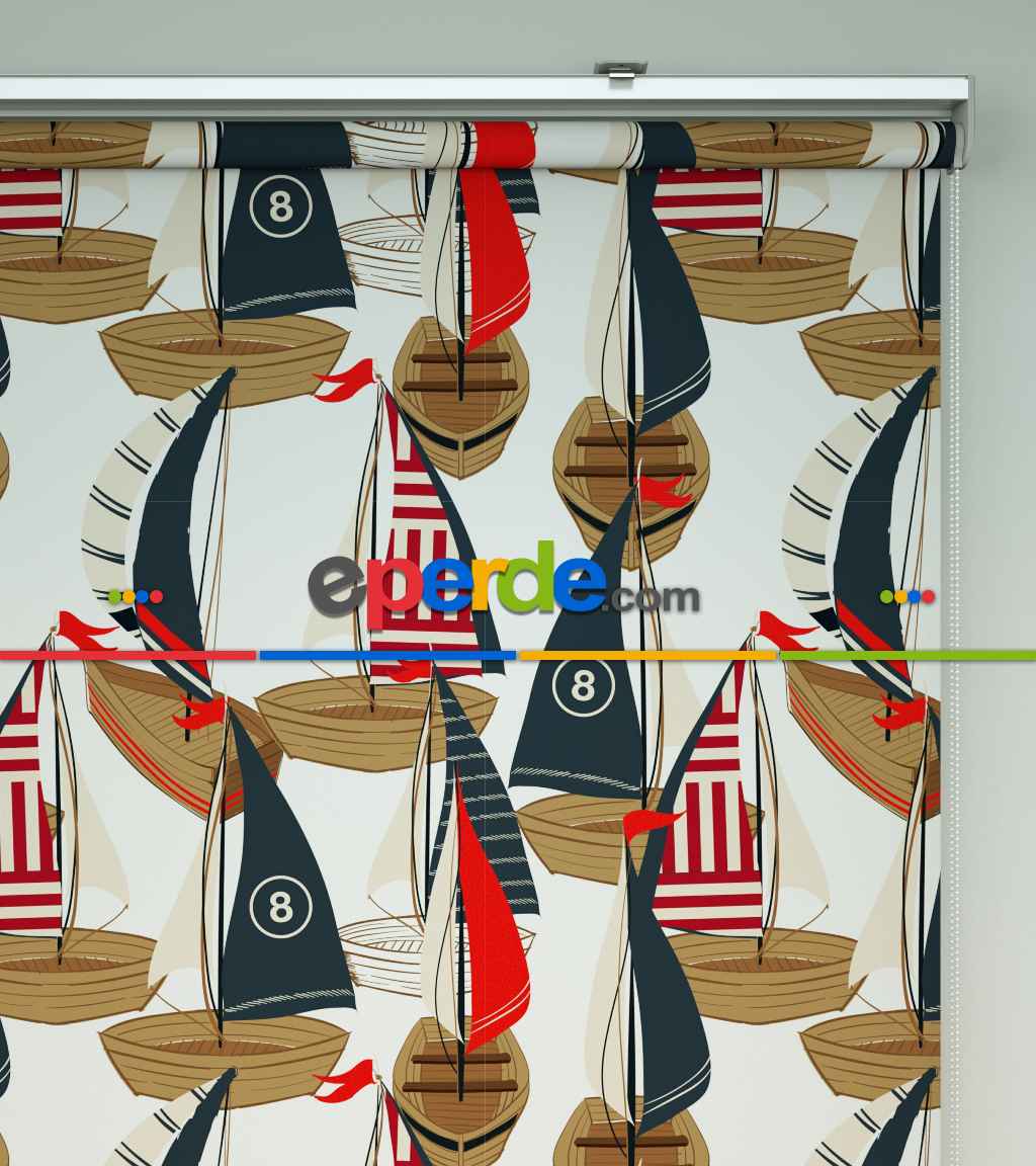 Denizci Desenli Baskılı Stor Perde- Çok Renkli