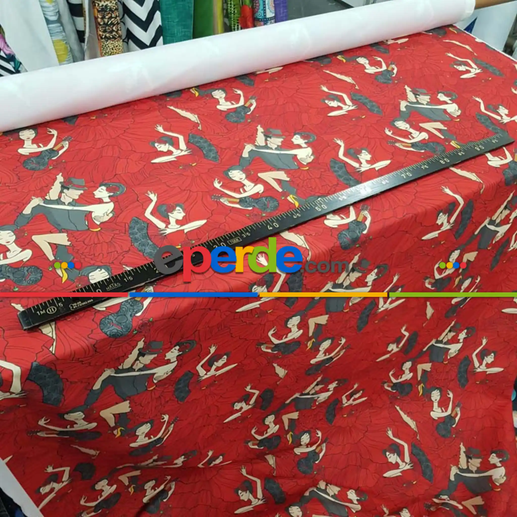 Dans Desenli Fon Perde Evm704 Kumaşı Kalındır Duck Bezi Değildir- Siyah-Kırmızı