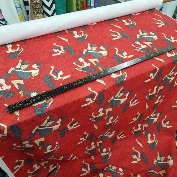 Dans Desenli Fon Perde Evm704 Kumaşı Kalındır Duck Bezi Değildir- Siyah-Kırmızı