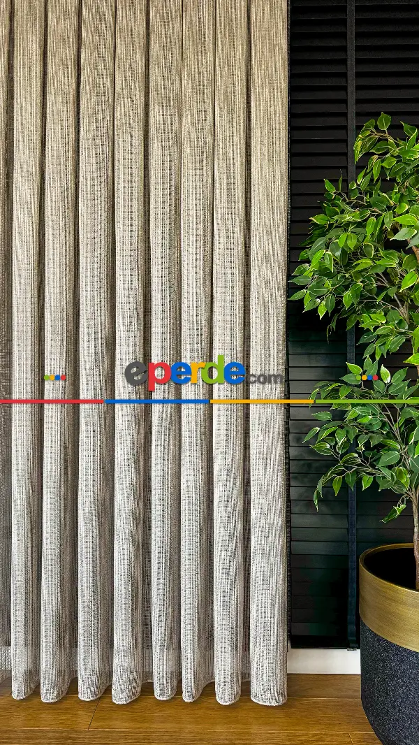Mutfak Tül Açık Kahve Özel Dokuma, Özel İplik Keten Düz Tül Perde - Ağır Gramajlı Premium