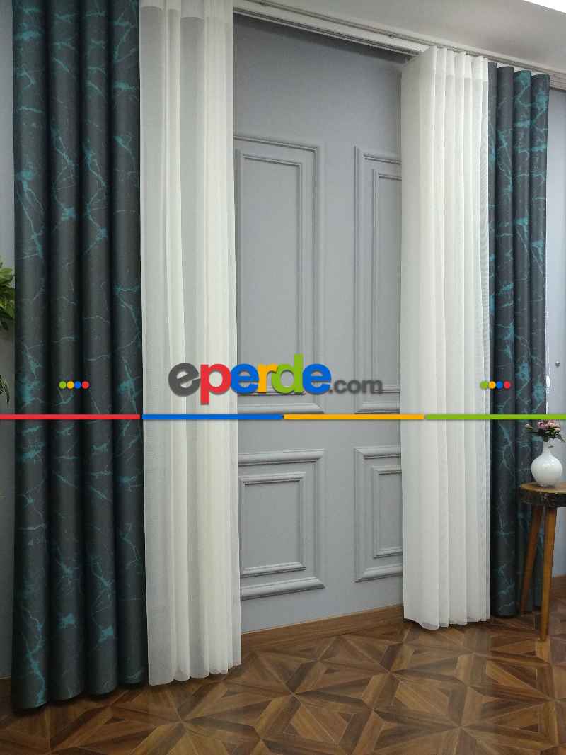 Lens Akıllı Dikey Tül Perde Mermer-21- Çok Renkli 2