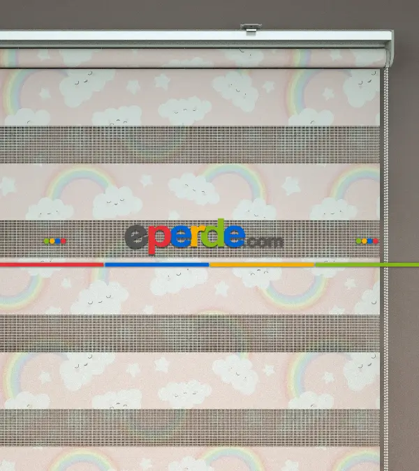 Bulut Desenli Baskılı Zebra Perde- Çok Renkli