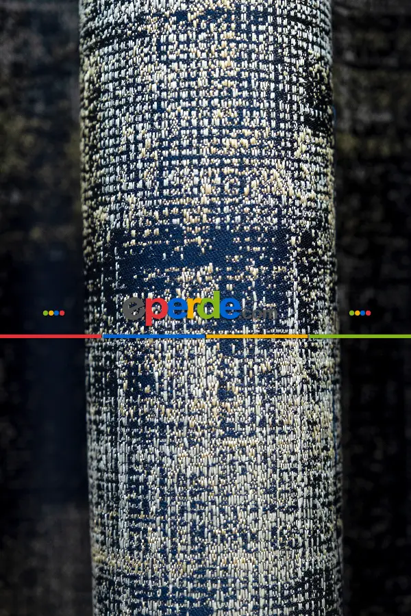 Salon Fon - 2021 Sezonu - Jakar Desenli Fon Perde- Lacivert-Bej