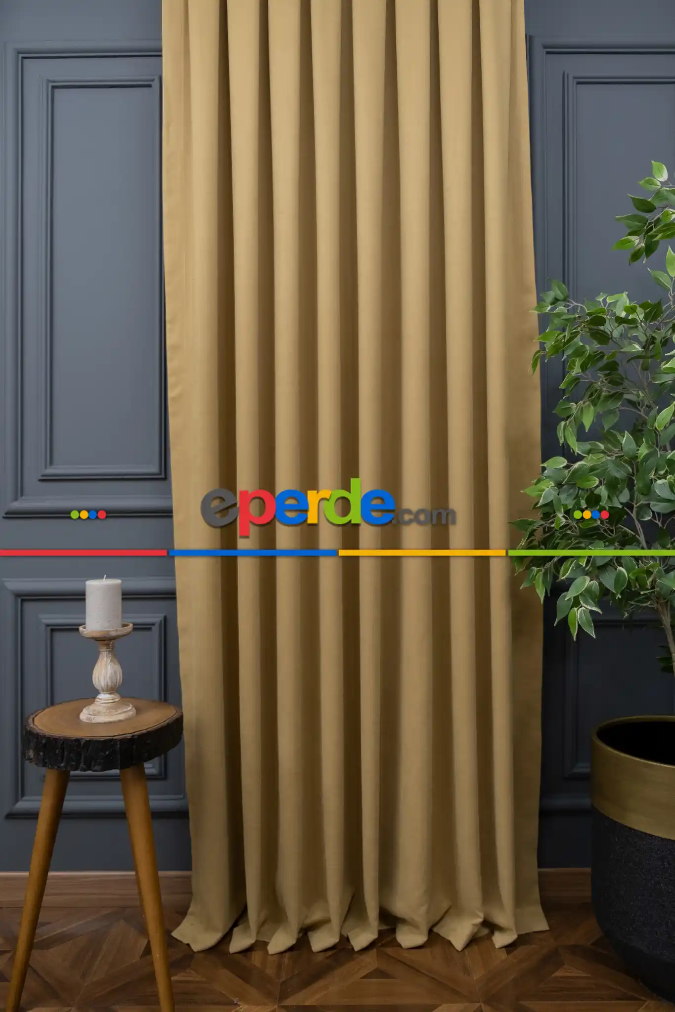 Salon - Bej Rengi Düz Fon Perde Dökümlü Fon Perde 12490