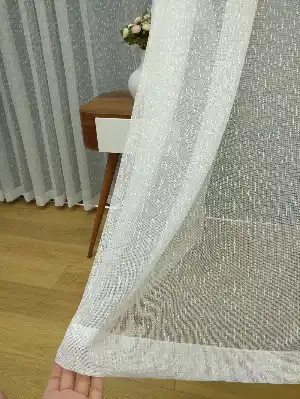 Ekru Renk Şantuk Keten Örme Tül Perde ( Etek Katlamalı )- Ekru