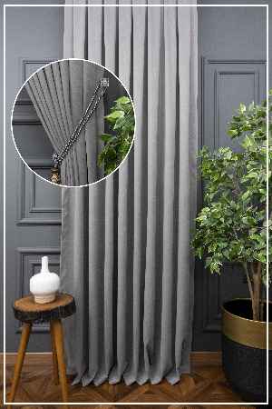Salon Fon Perde - Gri Düz Fon Perde ( 150cm Dökümlü Fon )-