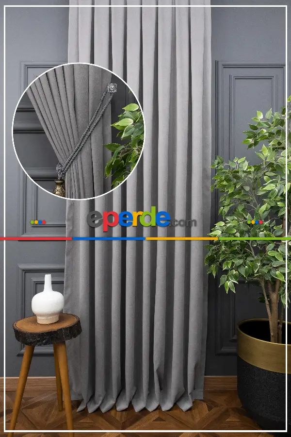 Gri Düz Fon Perde ( 150cm Dökümlü Fon )-