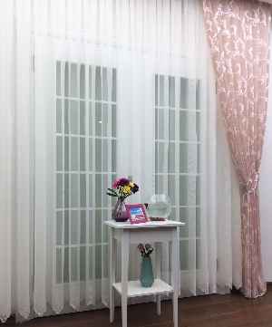 Çok Dökümlü Örme Tül Perde - Etek Ucu Desenli - Ekru Renkli - Kruvaze Model Seçenekli