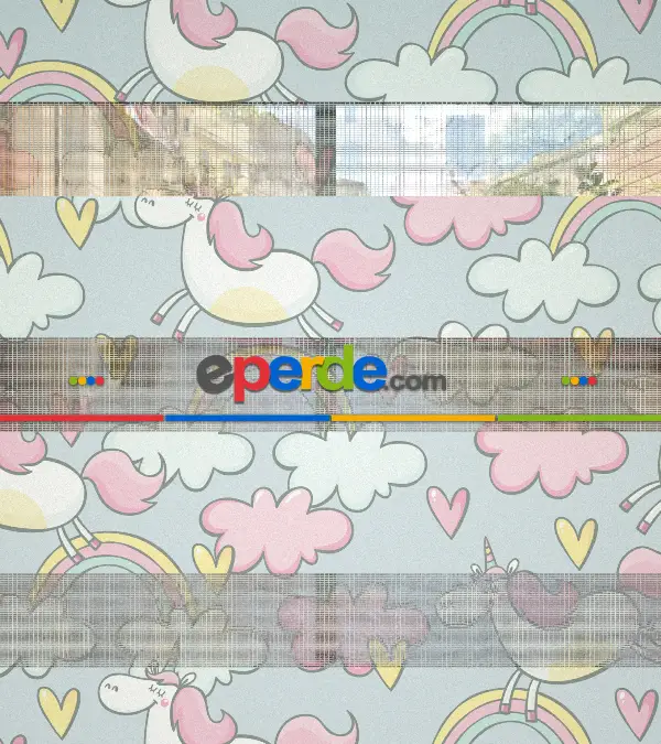 Unicorn Desenli Baskılı Zebra Perde- Çok Renkli