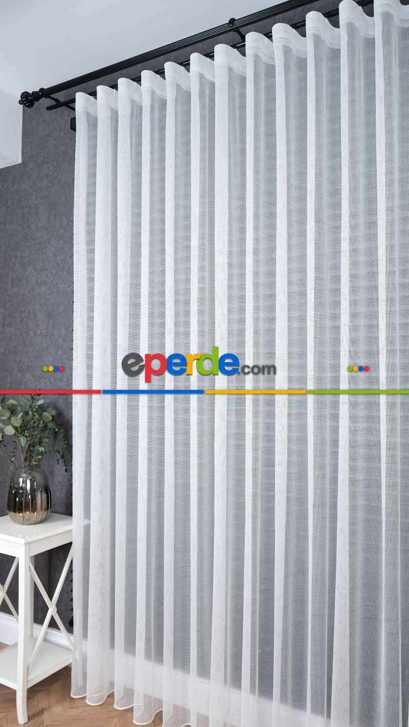 Ekru Düz Tül Perde, Ağır Gramajlı Premium Seri, Eteği Kurşunlu