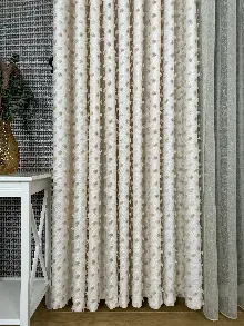 Oturma Odası - Krem Kahve Ponponlu Jakar Dokuma, Premium Kalite Serisi Fon Perde