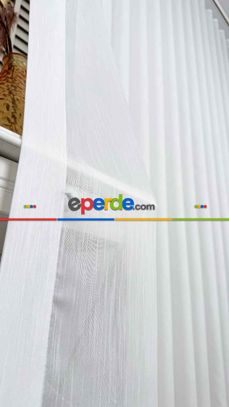 Ekru Bambu Keten Tül Perde, Daha Gramajlı, Ütü İstemez, Premium Seri, Kurşunlu Etek