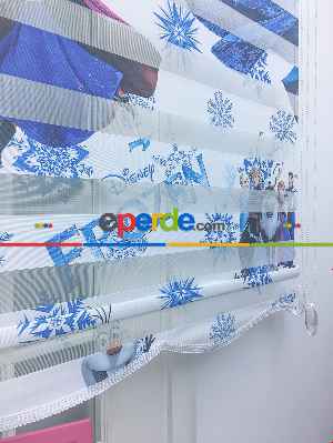 Çocuk Odası - Disney Frozen Karlar Ülkesi Baskılı Zebra Perde- Mavi