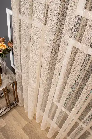Modern Desen Örme Bej-krem Koyu Düz Tül Perde Pa 7067 - Kurşunlu Tül
