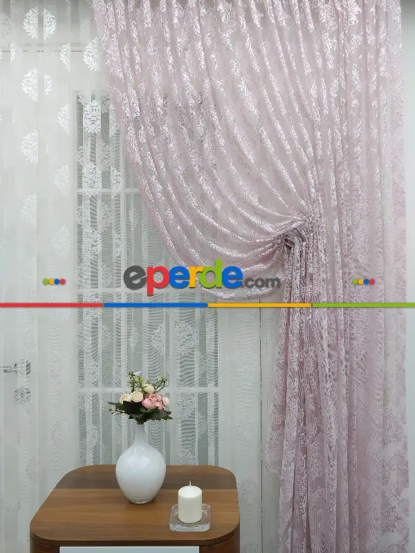 Pudra Pembe Tül Fon Perde- Pembe Pudra Pembe