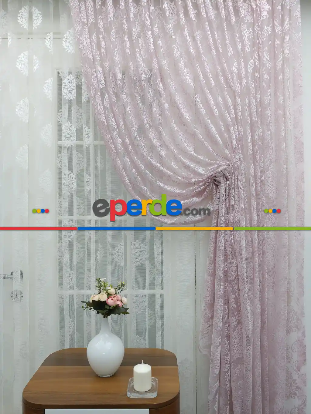 Pudra Pembe Tül Fon Perde- Pembe Pudra Pembe