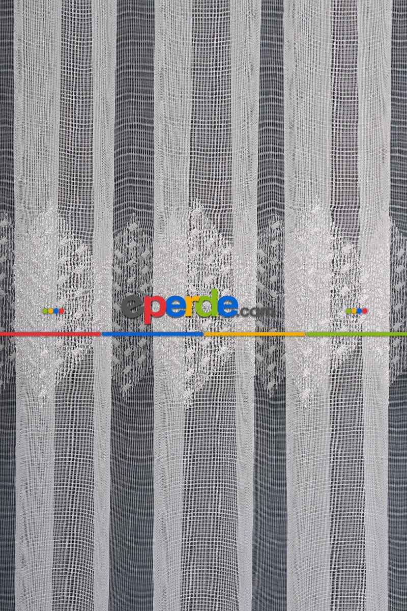 Salon Tül - Yaprak Tt Zemin Brode Nakış İşlemeli Tül Perde