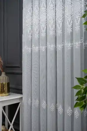Taç Bohre Exculusive Damask Salon Tül Ütü İstemez Perde