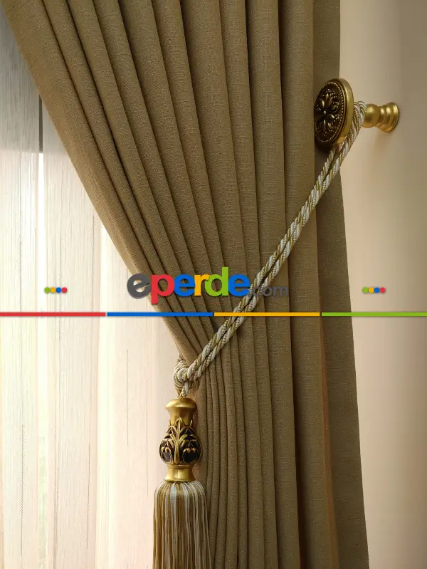 Salon Fon - Keten Açık Be Rengi Düz Fon Perde- Taş Rengi