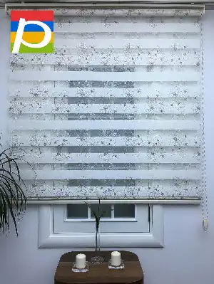 Krem Kahve Çiçek Desenli Brode İşleme Zebra Perde- Kahverengi-Krem