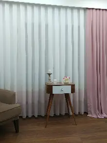 Yatak Odası - Pudra - Keten Tül Degrade Perde- Krem-pudra
