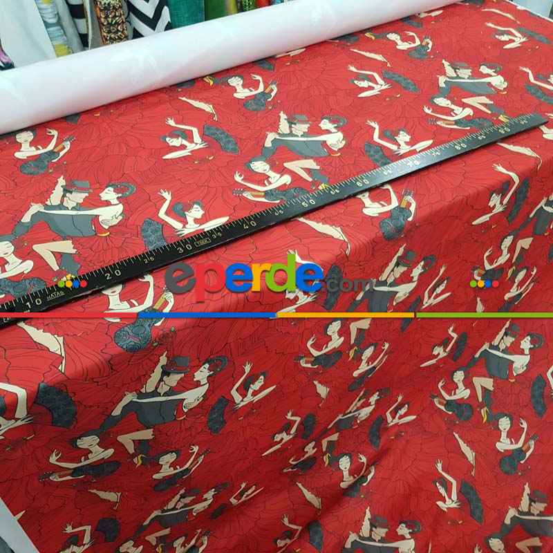 Dans Desenli Fon Perde Evm704 Kumaşı Kalındır Duck Bezi Değildir- Siyah-Kırmızı