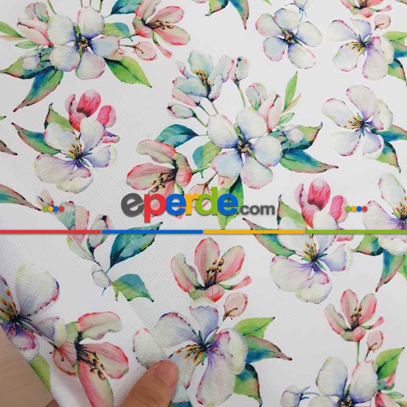 Mutfak Perdesi Kanat Fon Perde Soft Çiçek Desenli- Beyaz