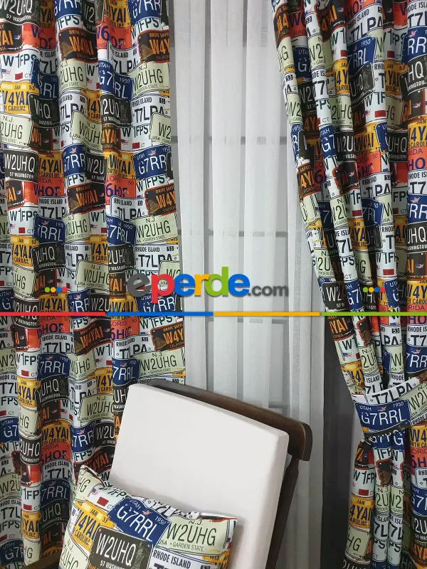 Pop Art Fon Perde K605 P - Kumaşı Kalındır Duck Bezi Değildir.- Lacivert-Yeşil-Mavi-Sarı-Beyaz-Çok Renkli