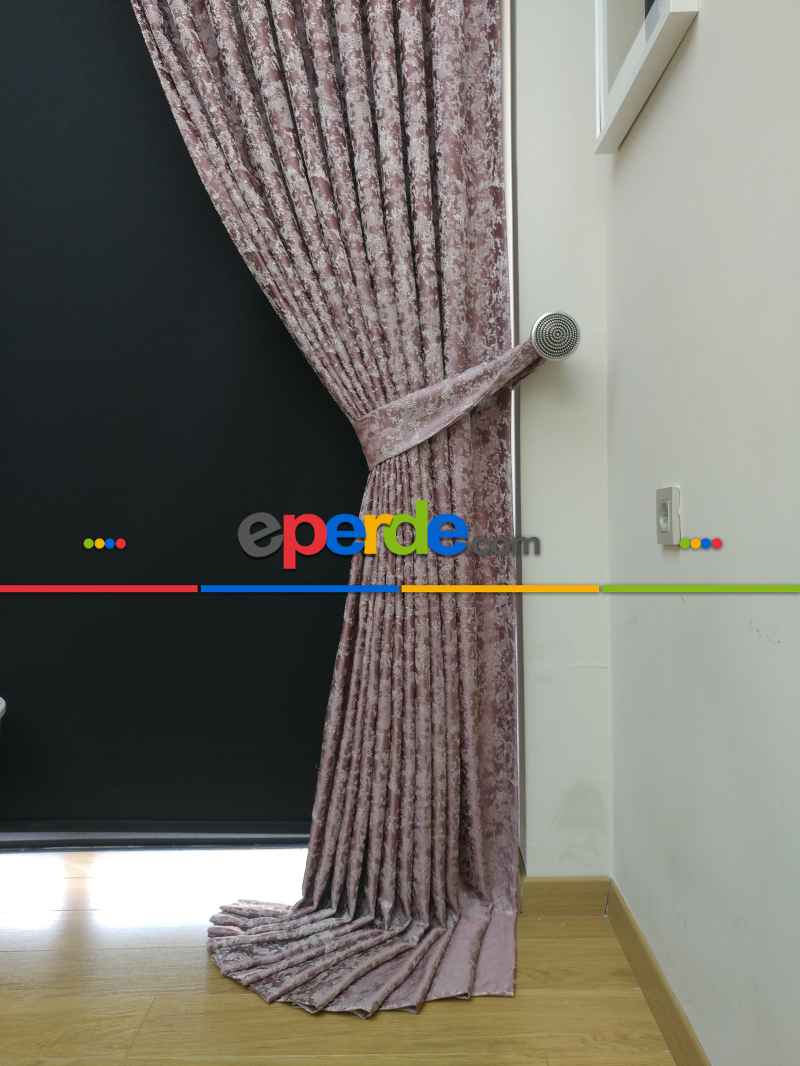 Pudra Krem Desenli Jakar Fon Perde (180cm En)- Pudra