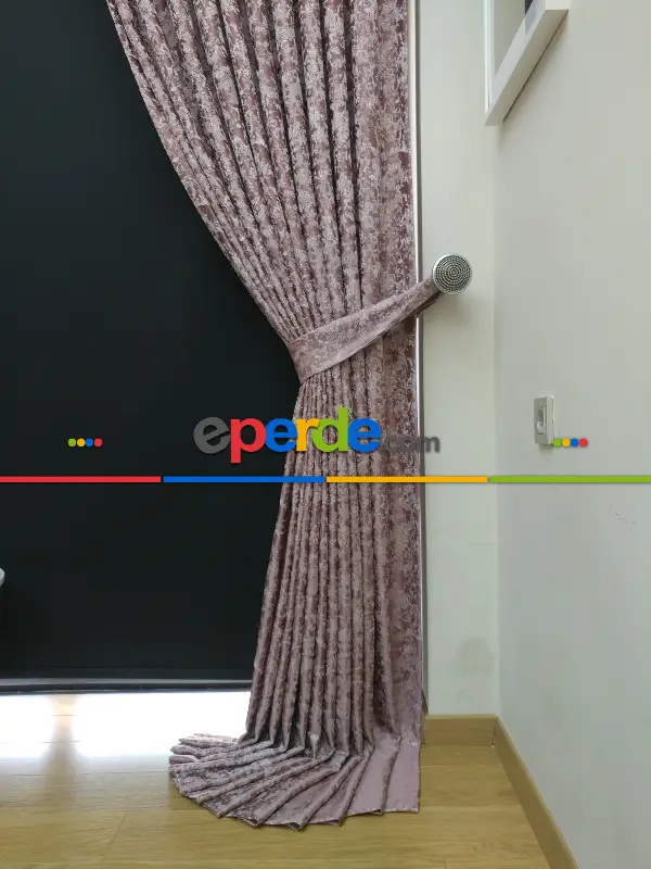 Pudra Krem Desenli Jakar Fon Perde (180cm En)- Pudra