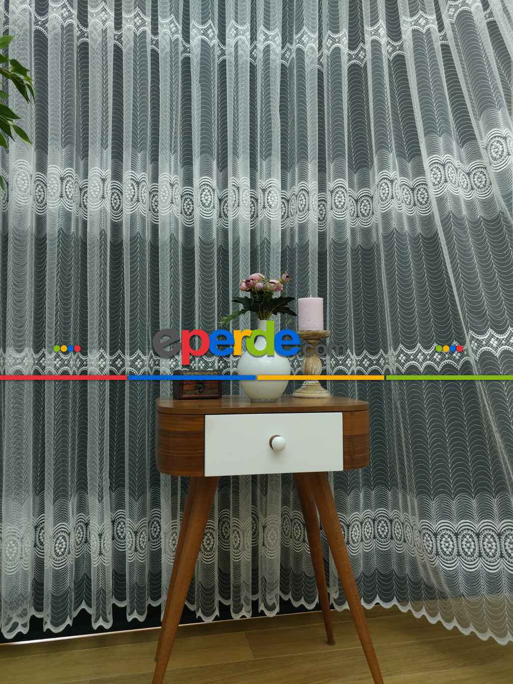 Brode İşlemeli Tül Perde Konak 701- Ekru