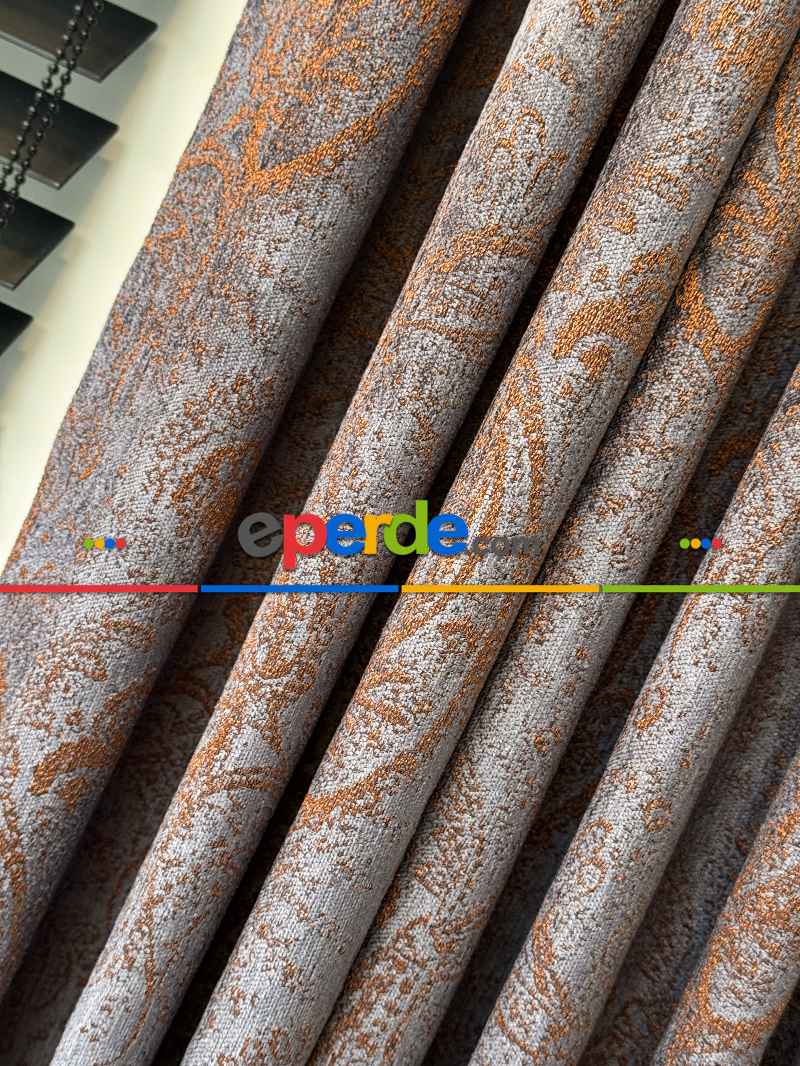 Yatak Odası - Mürdüm Kiremit Jakar Dokuma Fon Perde, Premium Seri Ağır Gramajlı