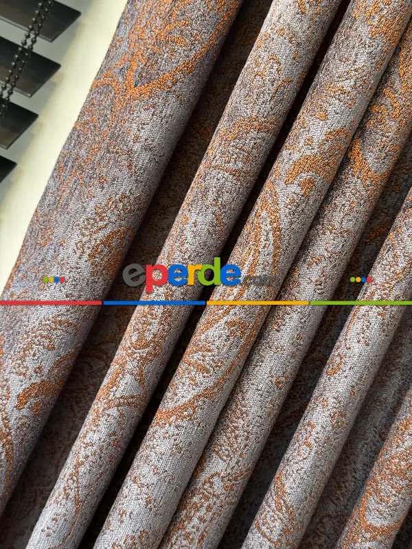 Yatak Odası - Mürdüm Kiremit Jakar Dokuma Fon Perde, Premium Seri Ağır Gramajlı