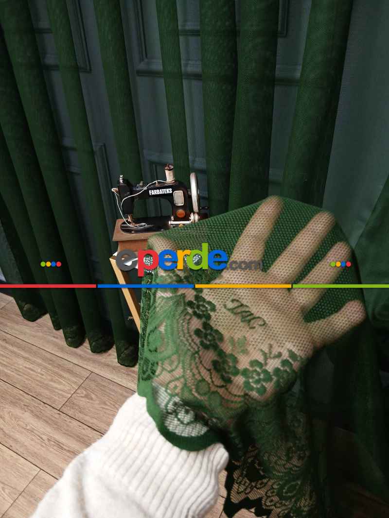 Taç Cemre Düz Örme Yeşil Kırışmaz Ütü İstemez Tül Perde