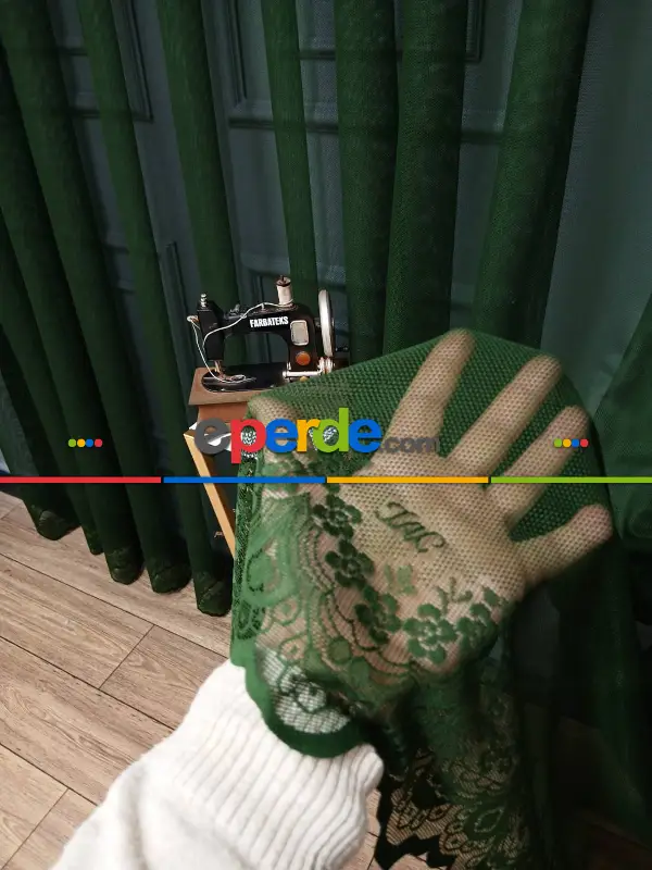 Taç Cemre Düz Örme Yeşil Kırışmaz Ütü İstemez Tül Perde