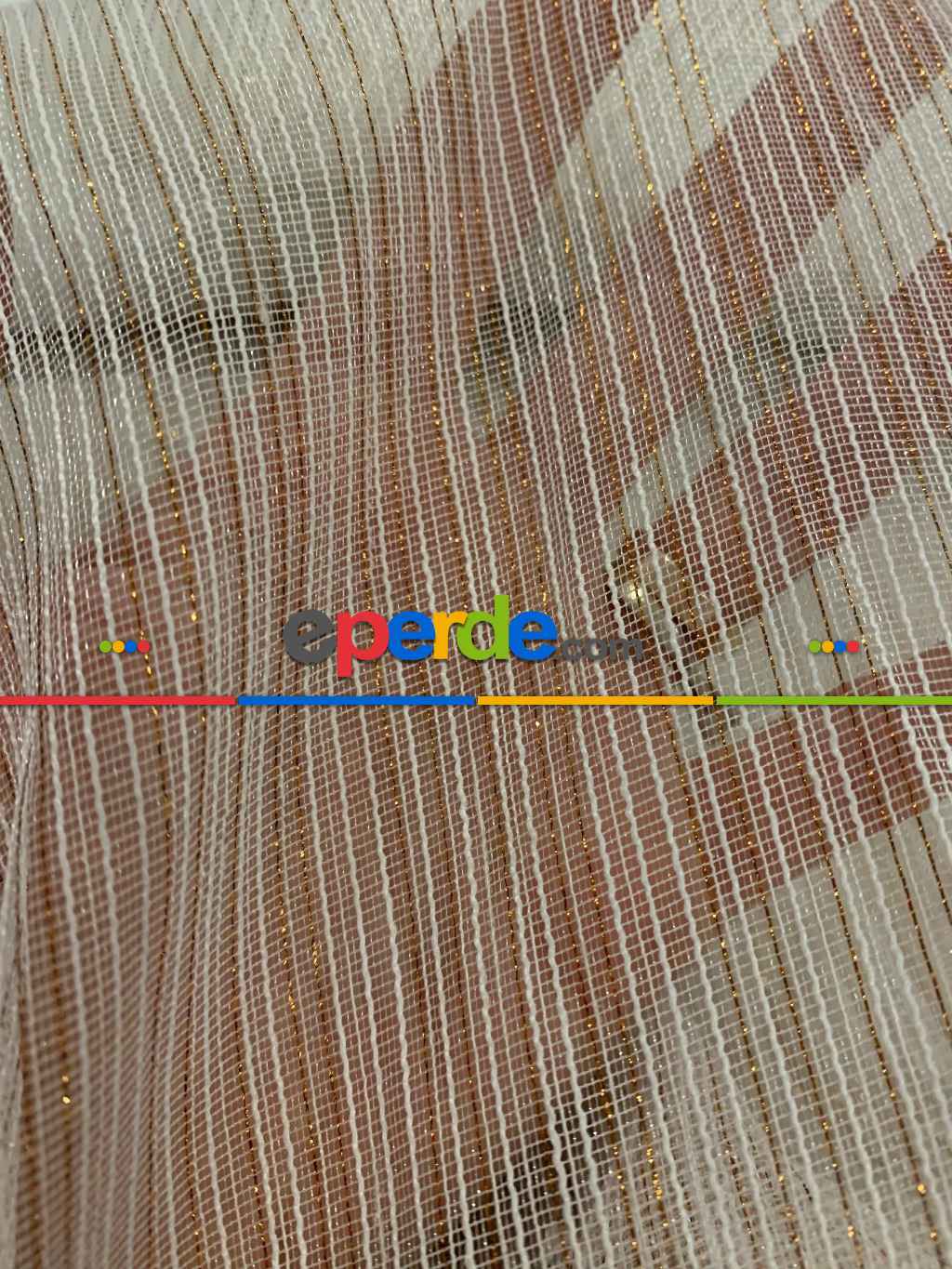 Arzenen Işıkta Doğal Parlama-ışıltı Efektli, Bakır Şerit Detaylı Tül Perde- Ekru - Kurşunlu Tül