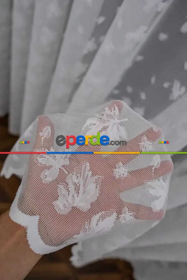 Mutfak Etek Ucu Yaprak Desen Ütü İstemez Kırışmaz Tül