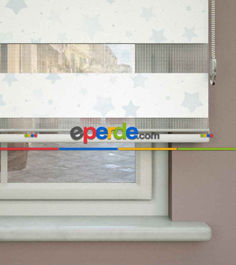 Yıldız Desenli Baskılı Zebra Perde- Çok Renkli