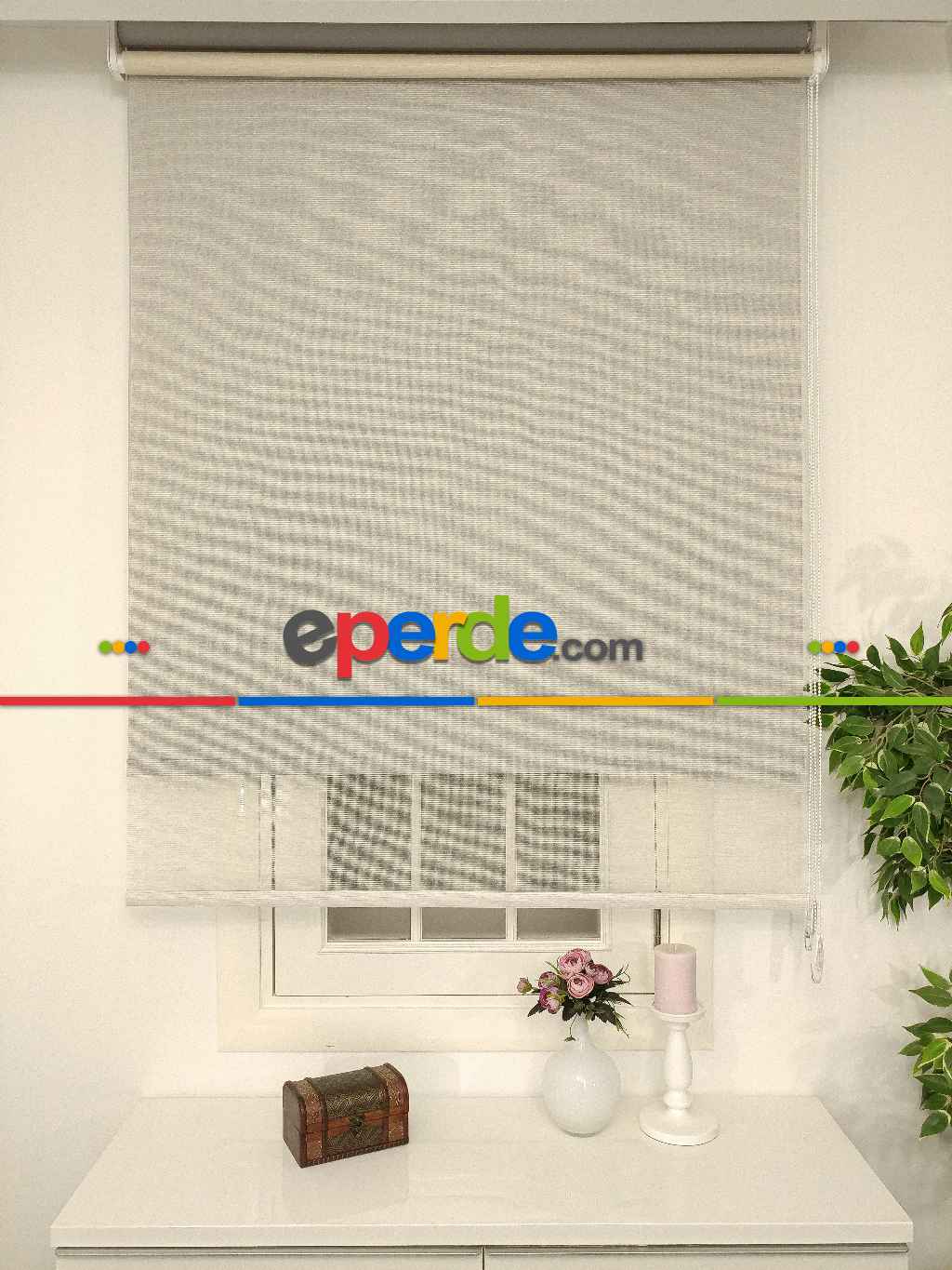 Çiftli Sistem Tül Stor Beyaz Krem Cizgili Tül- Beyaz-krem